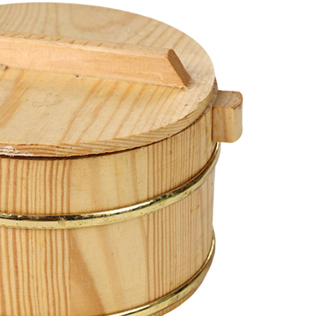 Деревянное ведро для запаривания риса, миска для риса для суши, многоразовая антипригарная круглая миска для риса с крышкой для закусок и апетайзеров в ресторане