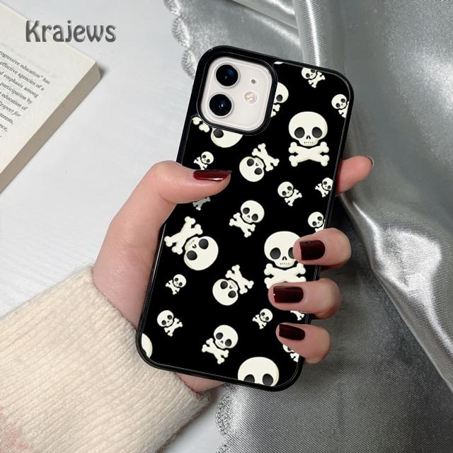 Krajews Черепа Кости Скелет Мягкий Чехол-Накладка Для iPhone 17 Air 16 15 14 plus 12 13 pro max coque Fundas