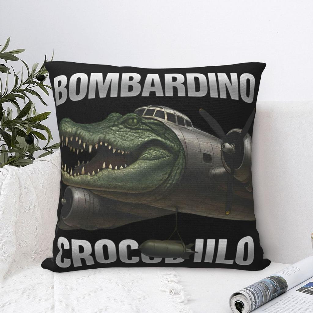 Bombardiro Crocodilo Brainrot Музыкальная наволочка Полиэстеровая наволочка для подушки Декор Итальянский мем Наволочка для подушки Домашняя на молнии