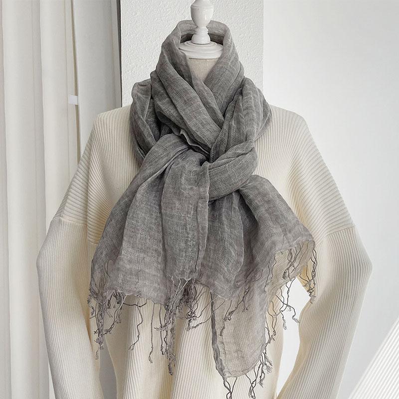 WTEMPO Retro Elegant Solid Color Soft Tassel Scarves Women's Fashion Spring Summer Versatile Casual Outdoor Shopping Scarf Shawls