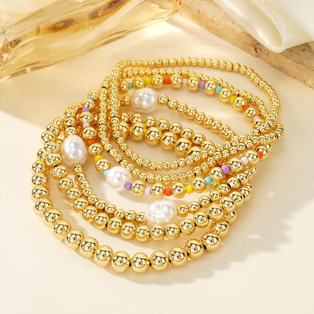 XimangLuxury Copper String Bead Pearl 12/O Color Domestic Rice Bracelet Set With Design