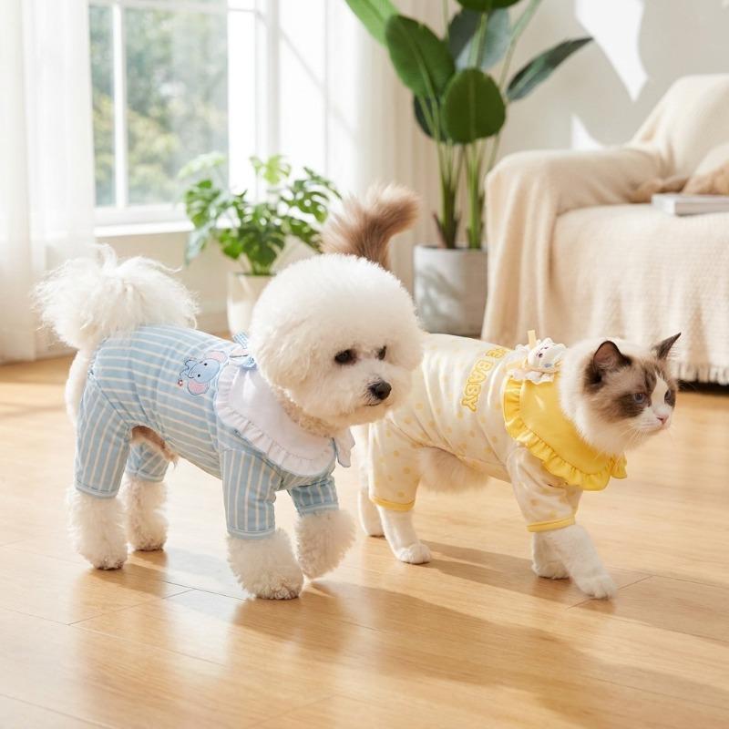 Cute Cartoon Doll Pet Four‑Legged Jumpsuit Soft Breathable Home Pajamas with Button Belly Design for Small Dogs Cats Teddy Bichon Daily Dress