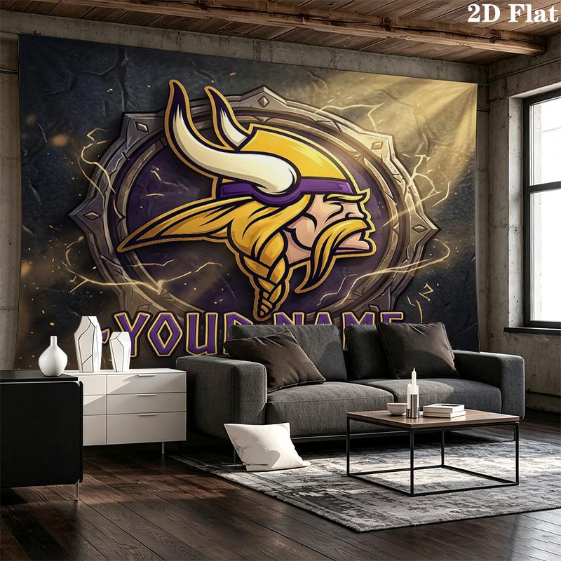 Custom Name Minnesota VikingsPrinted Tapestry – Wall Hanging for Bedrooms, Dorms, and Home Decor