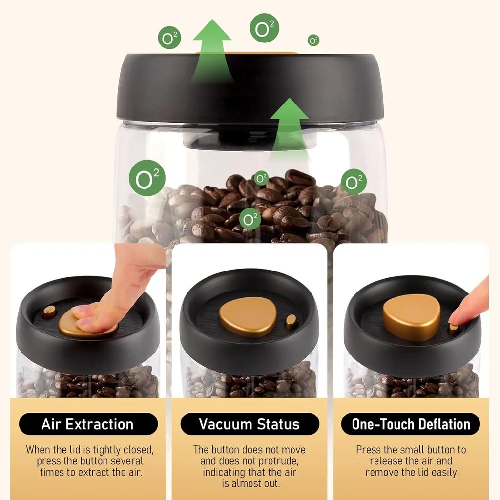 Coffee Beans Vacuum Sealed Tank Transparent Glass Food Storage Jars Household Moisture-proof Air Extraction Airtight Container