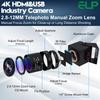 ELP 4K 30FPS USB HDMI USB Camera Manual Zoom Webcam Variable Focus PC Camera Computer Mini Camera Telescope USB Security Camera 8mp IMX415 Industrial