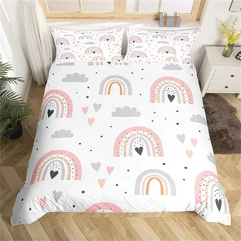 Rainbow Twin Duvet Cover Set For Girl Pink And Yellow Rainbow Star Duvet Cover Cartoon Rainbow For Bedroom Decoration Women Kid