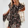Flowers Print Casual Loose Short Sleeve All-match Women Dress