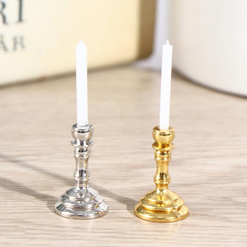 1Pair 1:12 Dollhouse Miniature Candle Holder Candlestick Candelabra Home Decor
