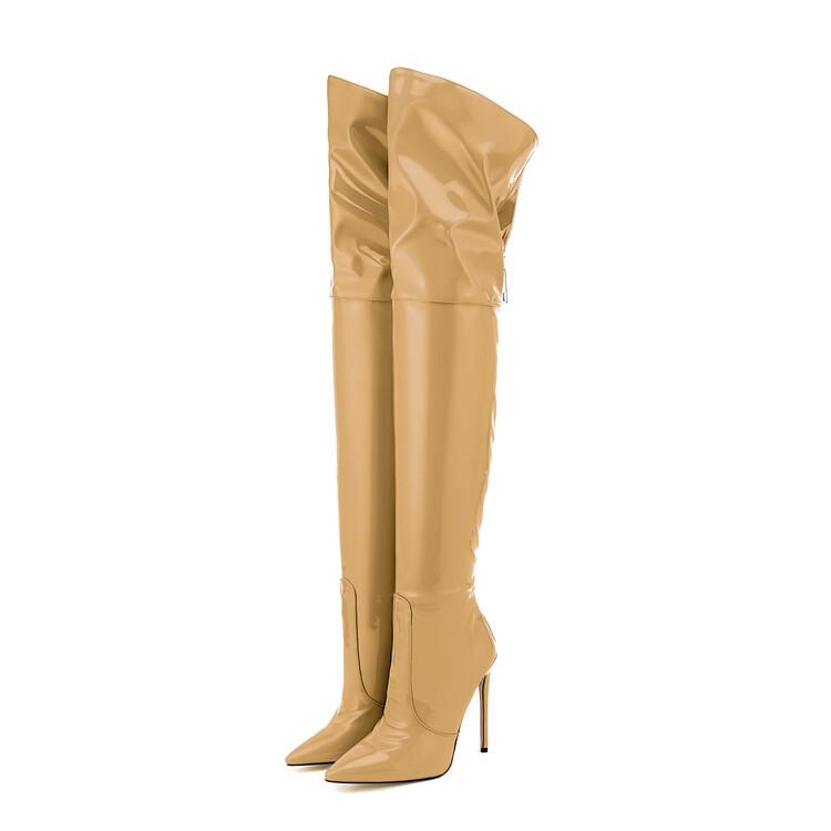 Fashion Size 36-47 Black Brown Leather Over The Knee Boots Women European American Autumn Winter Short Plush 12cm High Heel Long Boots