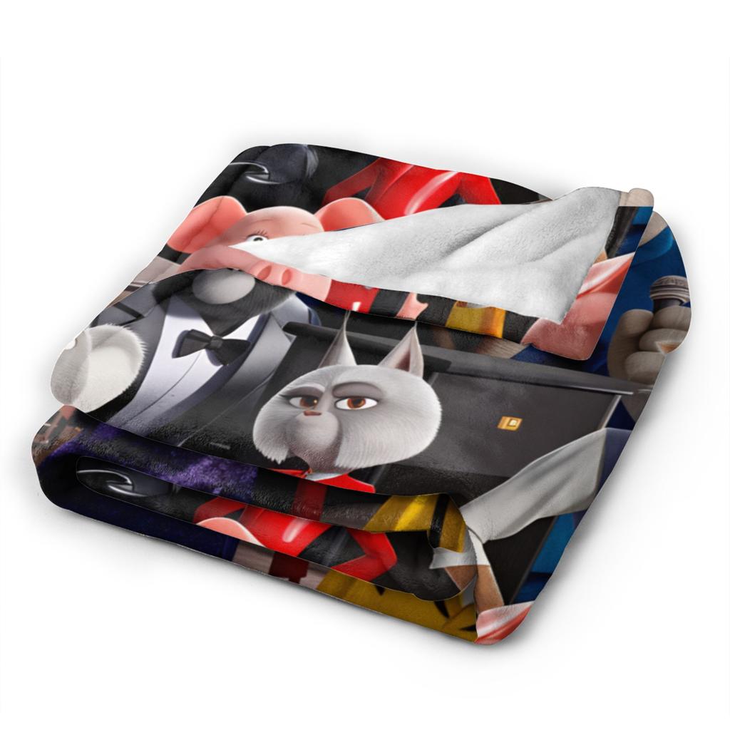 Sing 2 Movie All Characters Buster Ash Flannel Blanket Soft Durable Throw Blanket for Outdoor Pattern Bedspread Sofa Bed Cover