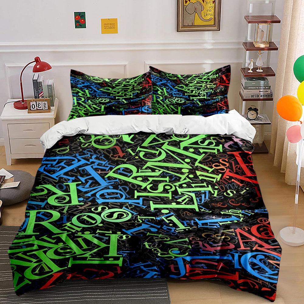 Multicolored scattered alphabet letters. Bedding sets Duvet cover sets Duvet covers Pillowcases(1 * Duvet Cover 2 * Pillowcases without duvet insert)