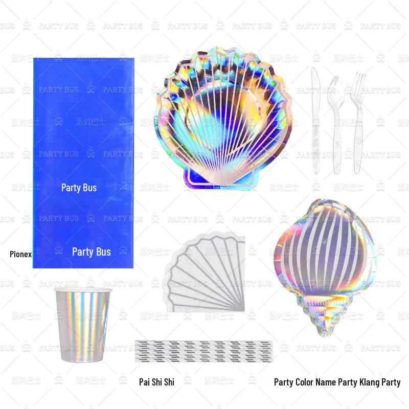 Набор одноразовой посуды для вечеринки «Ракушка» для детей: Бумажные тарелки и стаканчики для праздников