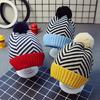 2 шт./компл. Детская осенне-зимняя шапка и шарф, плюшевый помпон, полосатый принт, шапка без полей, вязаный шарф