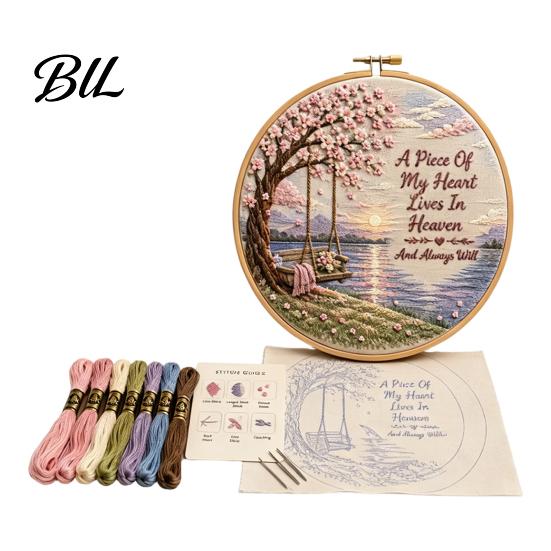 Creative Crafting Kit Memorial Embroidery for Beginners, Pre-Stamped Pattern Starter Beginner Tutorial Needlepoint with Hoop, Threads, Needles