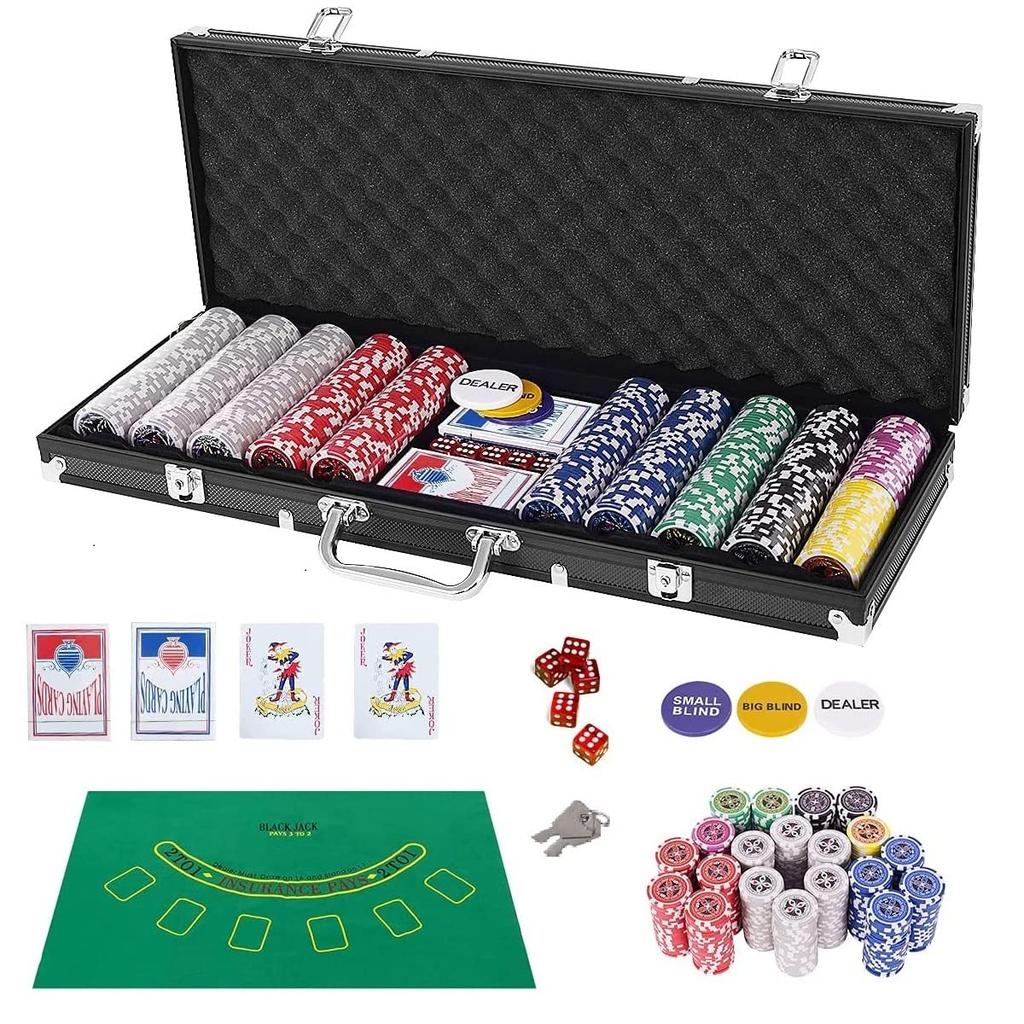 COSTWAY Poker Set 500 фишек пронумерованных с ковриком фишки для покера фишки казино фишки казино игры черный футляр