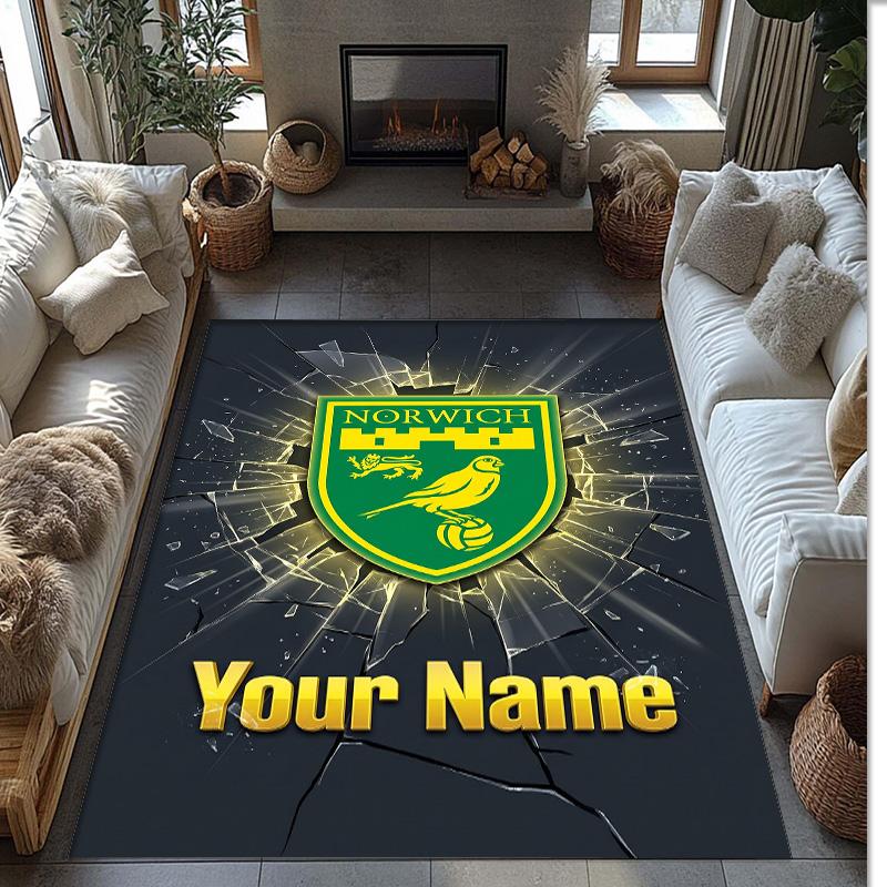 Norwich City Printed Crystal Velvet Rug Non‑Slip Crystal Velvet Carpet For Sofa Bedroom Indoor Home Decoration