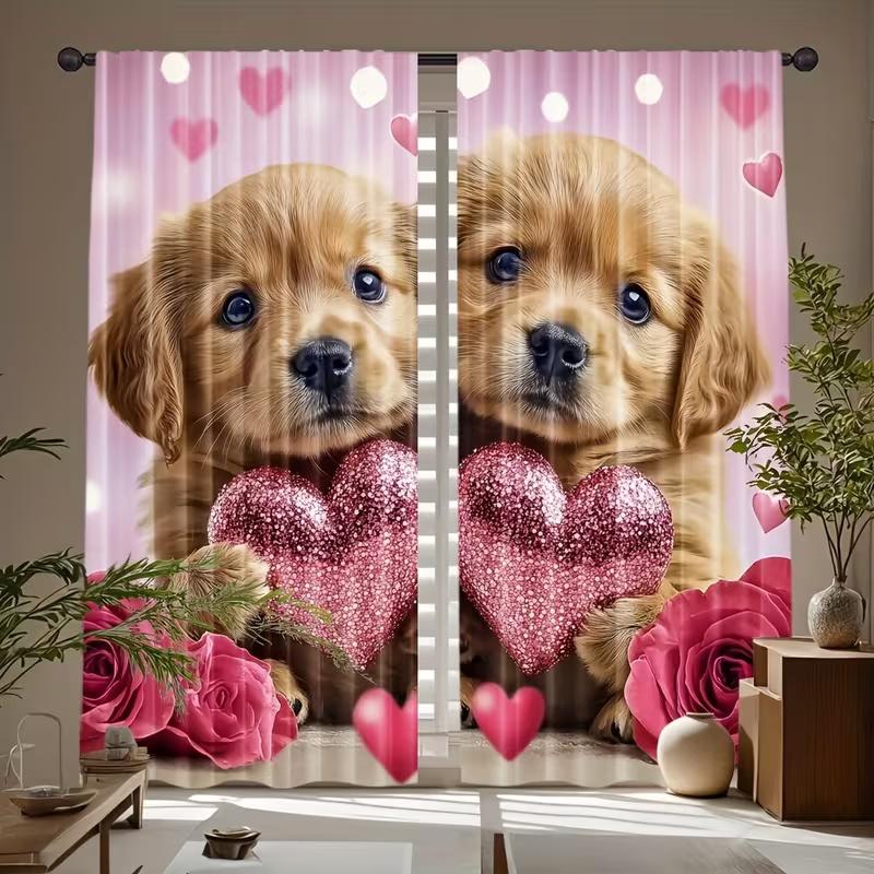 2 Pcs Cute and caring dog print curtains,suitable for bedroom,living room kitchen decoration,home decoration,window decoration