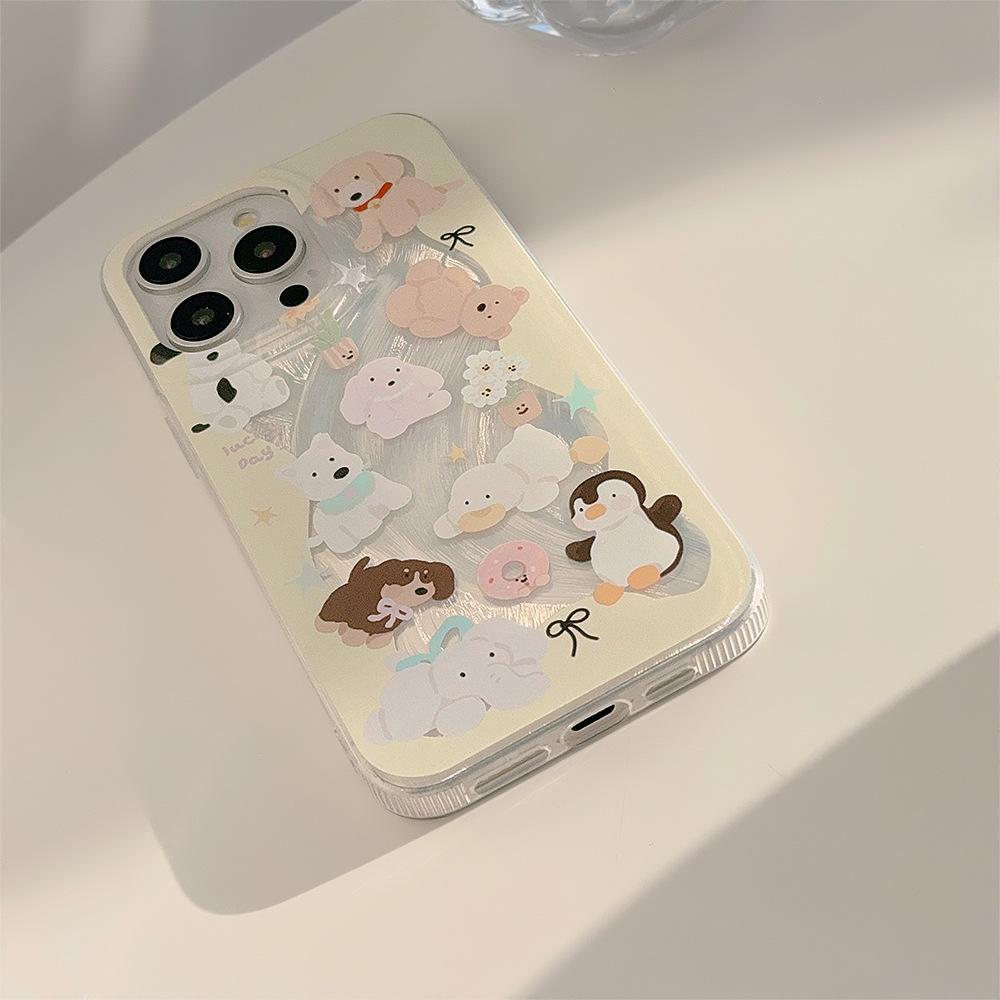 Creamy yellow animal phone case suitable for Apple 15, feather yarn iPhone 17, anti-drop 12, Korean style 16, cartoon 14 Pro Max