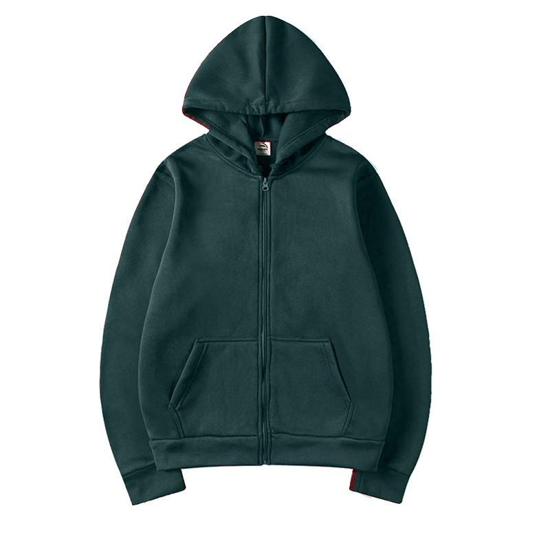 Unisex Hooded Zip-Up Sweatshirt Solid Color Casual Long Sleeve Pullover Men Women Winter Loose Fit