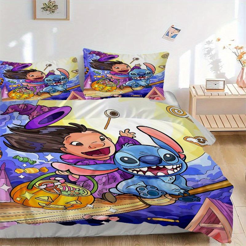 3 шт. Хэллоуинский комплект постельного белья Lilo & Stitch, Включает 1 пододеяльник и 2 наволочки, Без наполнителя, Мягкий и удобный для домашней спальни B033