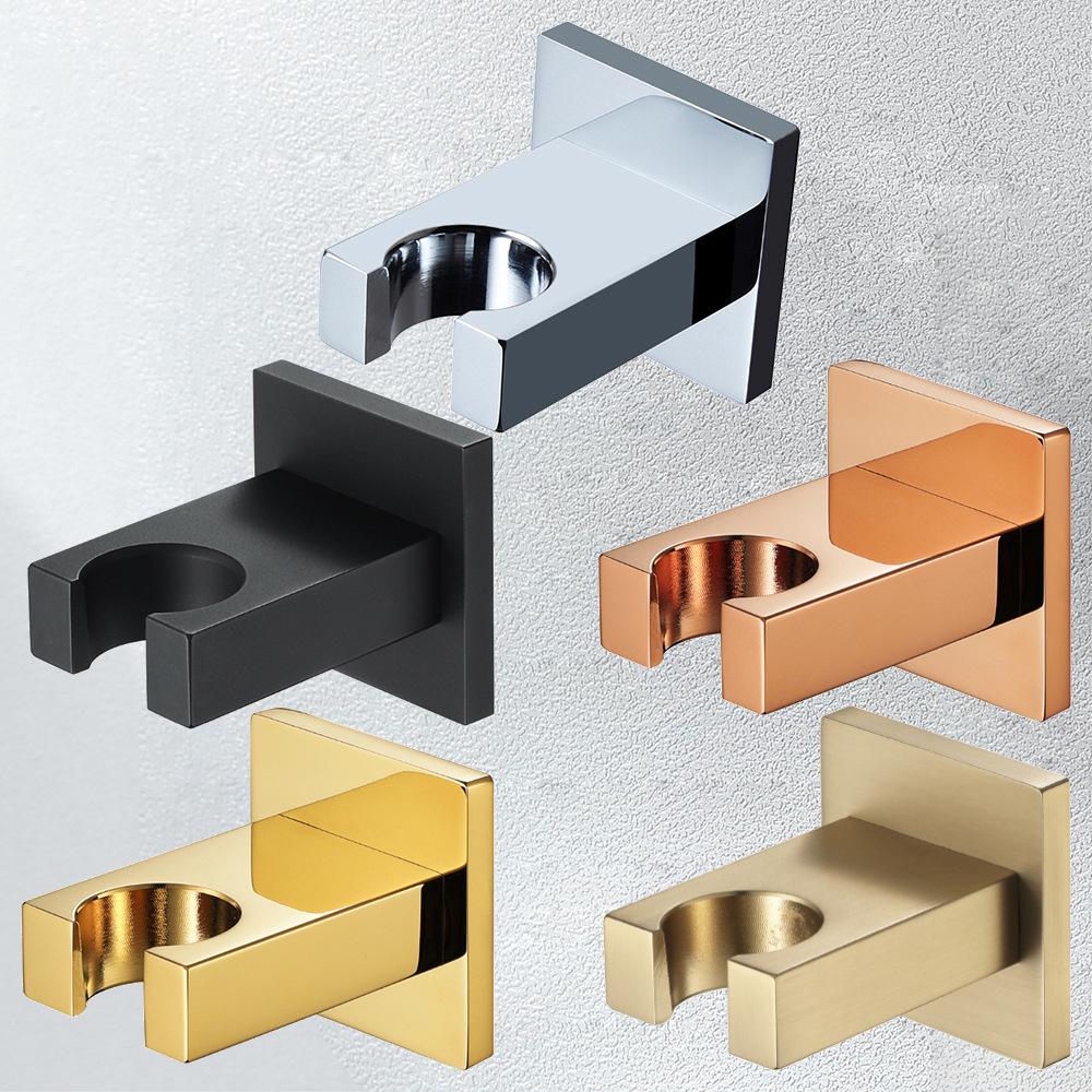 Modern Minimalist Shower Base Water Inlet Chrome-plated Black Gold square Hand-held Shower Head Bracket Fixed Wall Apartment