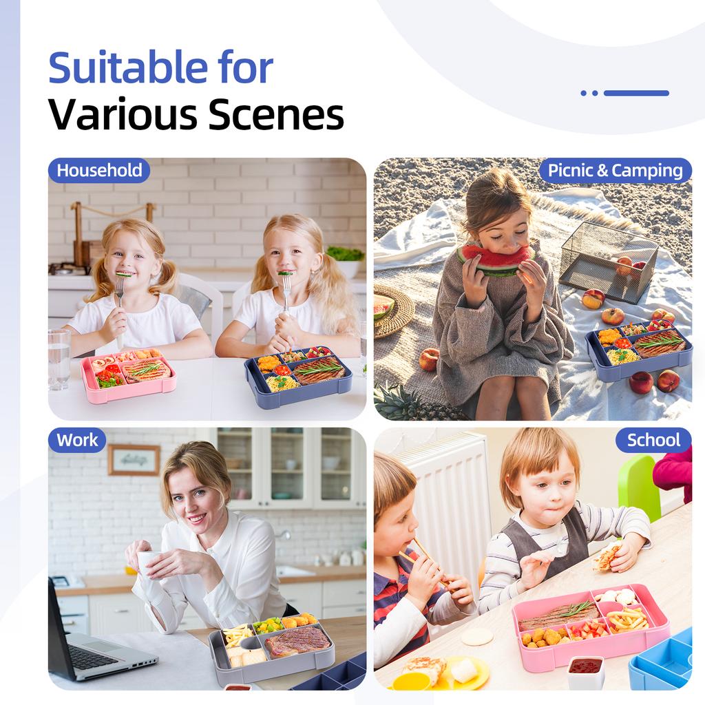 1330ML Bento Box Adult Lunch Box Containers with 6 Compartment for Adults/Kids With Tableware Sauce Lunch Box Microwave