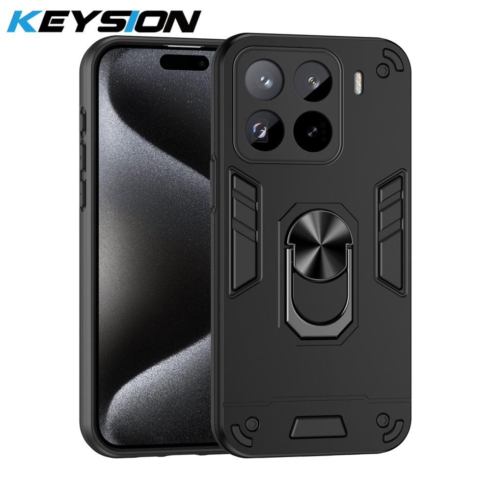 KEYSION Противоударный защитный чехол для Xiaomi 15 5G Мягкий силиконовый + защитное кольцо для камеры ПК Подставка для телефона Чехол для Xiaomi 15 Pro 5G