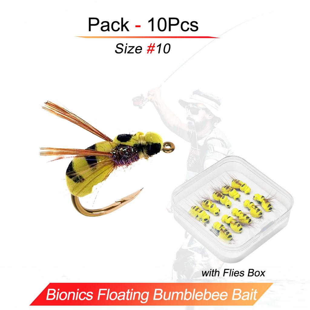 5/10Pcs/With Flies Box-Dry Fly Floating Bumblebee Fishing For Carp/Trout Fly Lure Bait Carbon Steel Hook-Size#10