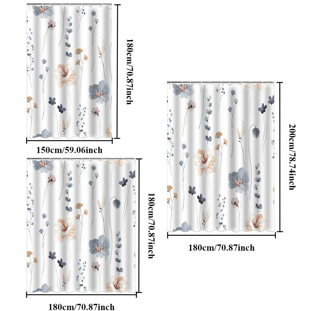 Modern Art Floral Shower Curtain with Watercolor Flowers That Can Be Separated Waterproof Mildew Resistant Decorative Bathroom