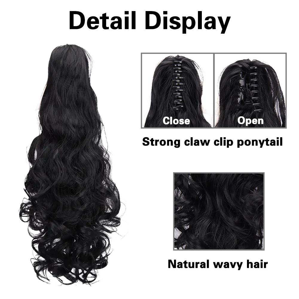 XINRAN Synthetic Long Wavy Brown With Golden Highlights Ponytails Hair Extension Claw Drawstring Ponytails For Women Daily Wear