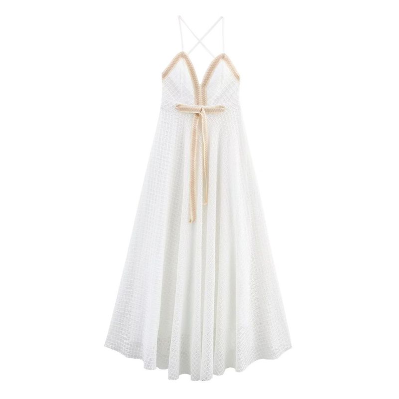 Kaslead New Women Clothes Western Style Fashion Pure Desire Wind Bow Decoration Vacation Sling Dress