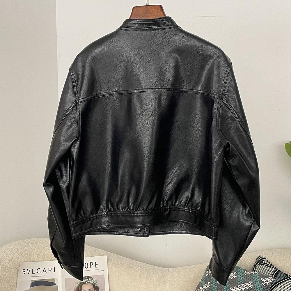 OFTBUY Женская винтажная свободная короткая куртка из искусственной кожи с карманами, мотоциклетная куртка, женская молния, ретро-байкерское пальто, верхняя одежда, топы