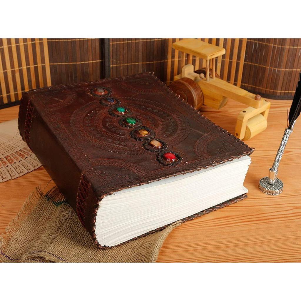 Журнал из толстой кожи на 600 страниц, большой кожаный блокнот из семи камней, пустой журнал, книга ручной работы, альбом для рисования, повседневного использования (10*13 дюймов)