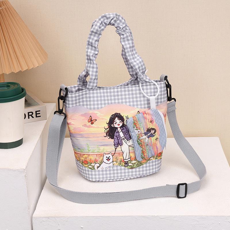 Летняя женская холщовая сумка через плечо с мультяшным принтом 2026 года - Универсальная большая сумка