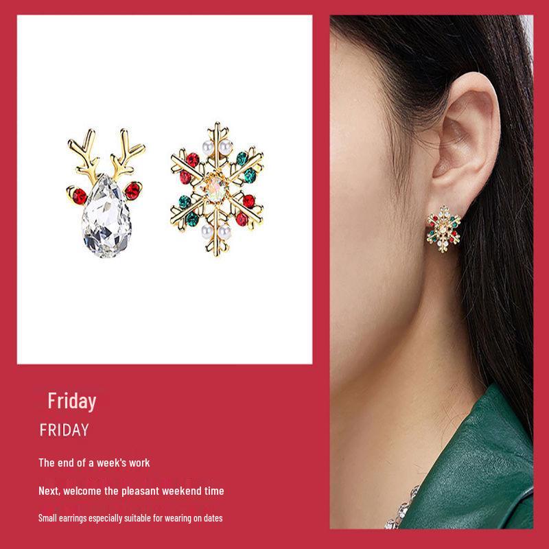 S925 Silver Snowflake Earrings Set: Elegant Week-Long Gift for Girlfriend