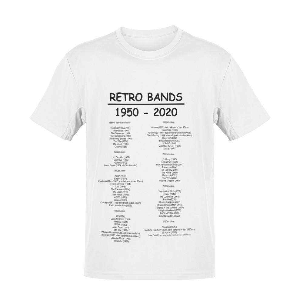 Retro Rock Band 1950 bis 2020 Liste Musik Oldschool Herren Bio Shirt