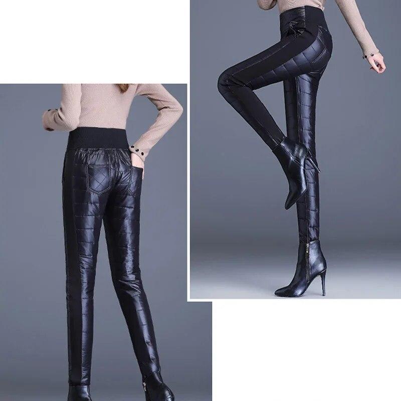 Повседневные утепленные женские брюки с высокой талией, модные облегающие брюки-карандаш, уличная одежда, зимние черные ветрозащитные брюки 29643