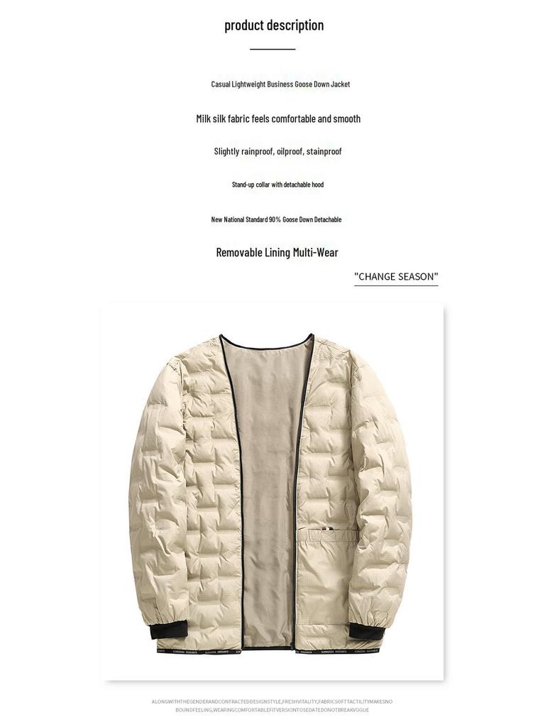 Мужская зимняя куртка с отстегивающейся подкладкой, 90% белый гусиный пух - Business Casual, Утепленная, Стиль для среднего возраста