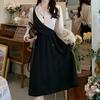 Французский винтажный цветной пошив повседневные тонкие женские черные поддельные платья из двух частей осеннее платье с длинными рукавами для женщин
