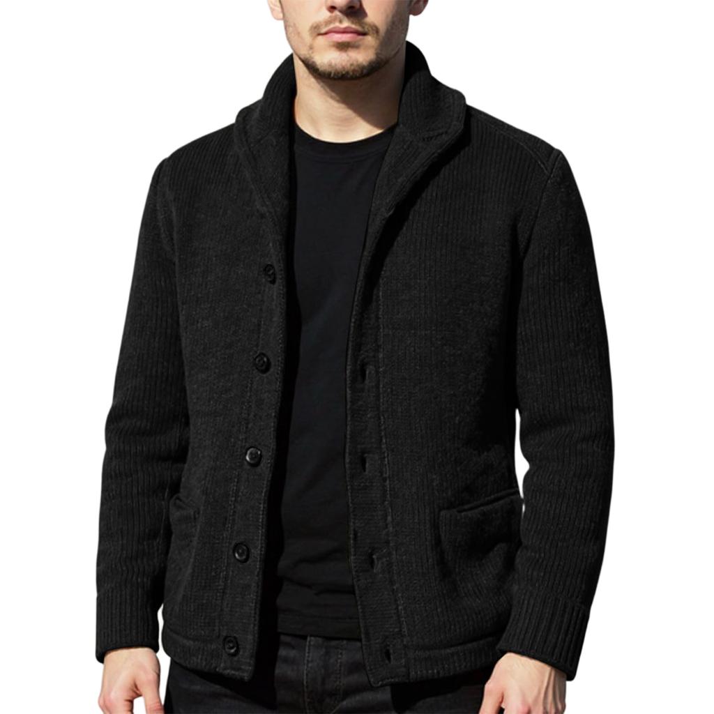 Мужской кардиган, повседневный шаль, с длинным рукавом, однотонный, на пуговицах