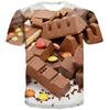 Summer Round Neck 3D Chocolate Pattern Print Top Fashionable Casual Short Sleeved Men's T-shirts
