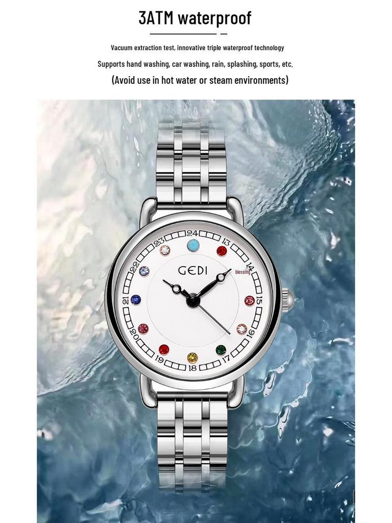 Нишевые женские роскошные водонепроницаемые кварцевые часы со стальным браслетом и камнем-талисманом