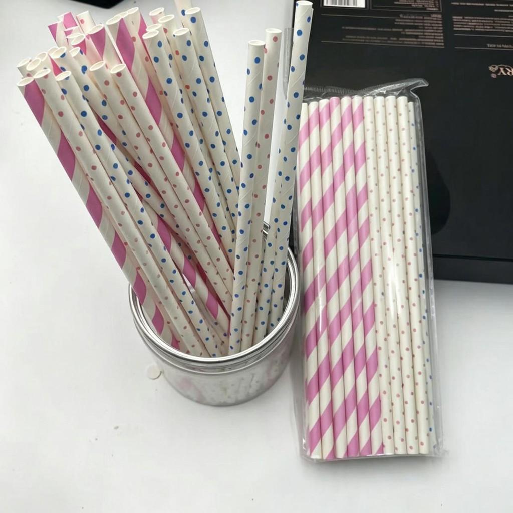 Individually Wrapped Biodegradable Striped Paper Straws