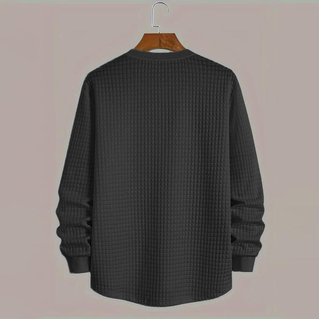 Мужская зимняя однотонная текстурированная толстовка с круглым вырезом, спортивная мужская толстовка большого размера в стиле кэжуал с круглым вырезом