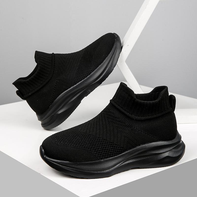 Women's High Top Socks, Sports Shoes, Solid Color Knitted Sleeves, Breathable Outdoor Walking Sports Shoes