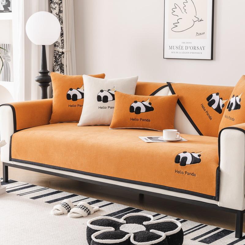 Exquisite Embroidery Sofa Cover Easy Install and Removable Full Coverage Chenille Sofa Seater Cushion Towel