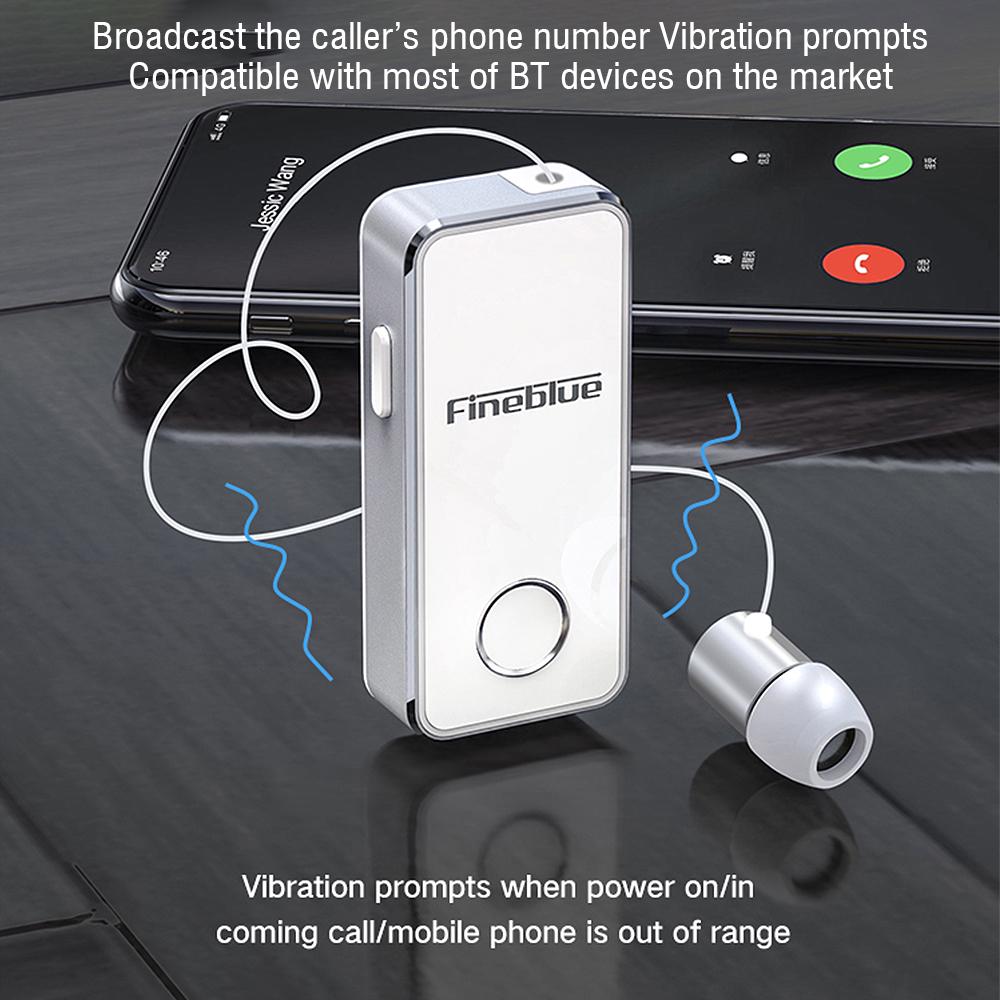 Fineblue F2 Pro Wireless Bluetooth 5.0 Earphone Vibrating Alert Wear Clip Headphone Hands-Free Black