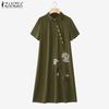 Women Turn Down Collar Casual Short Sleeve Print Dress