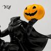 Pumpkin Lantern Figurine Headless Horseman Statue with Pumpkin, Horror Knight Holding Spooky Window Display Ornament, Halloween Horse Sculpture Decor