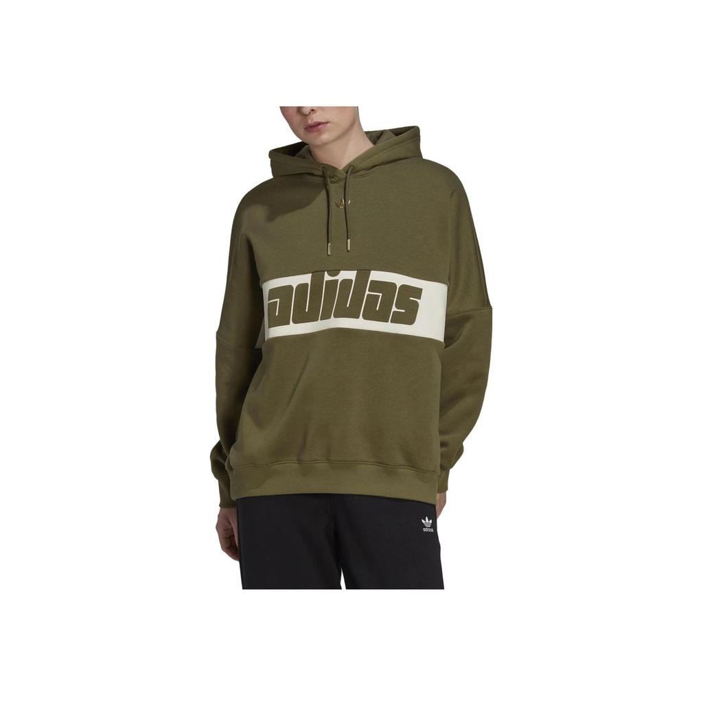 Adidas Originals Trefoil Logo Printed Drawstring Hooded Sweatshirt Women Sweatshirt Olive-Green IA3909